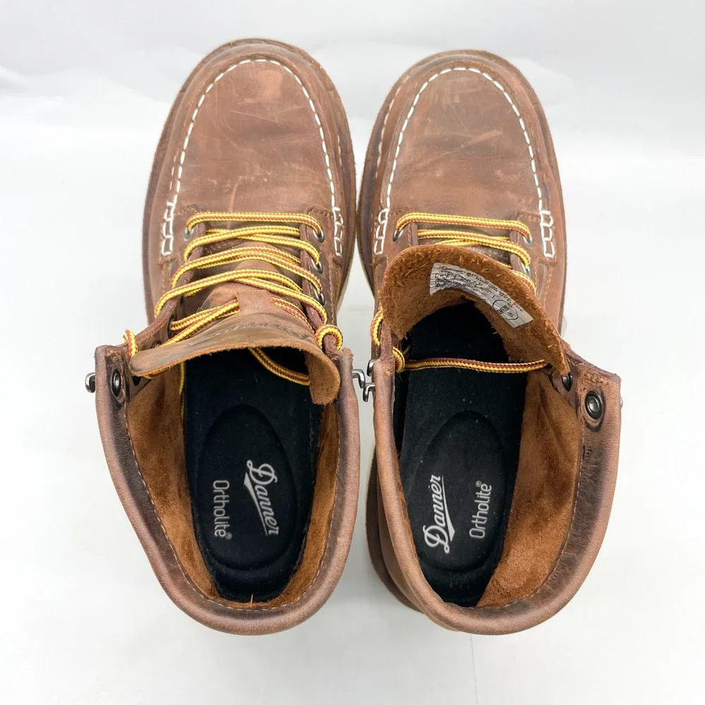 Danner Brown Leather Moc Toe Work Boot with White Sole - Picture 6 of 12